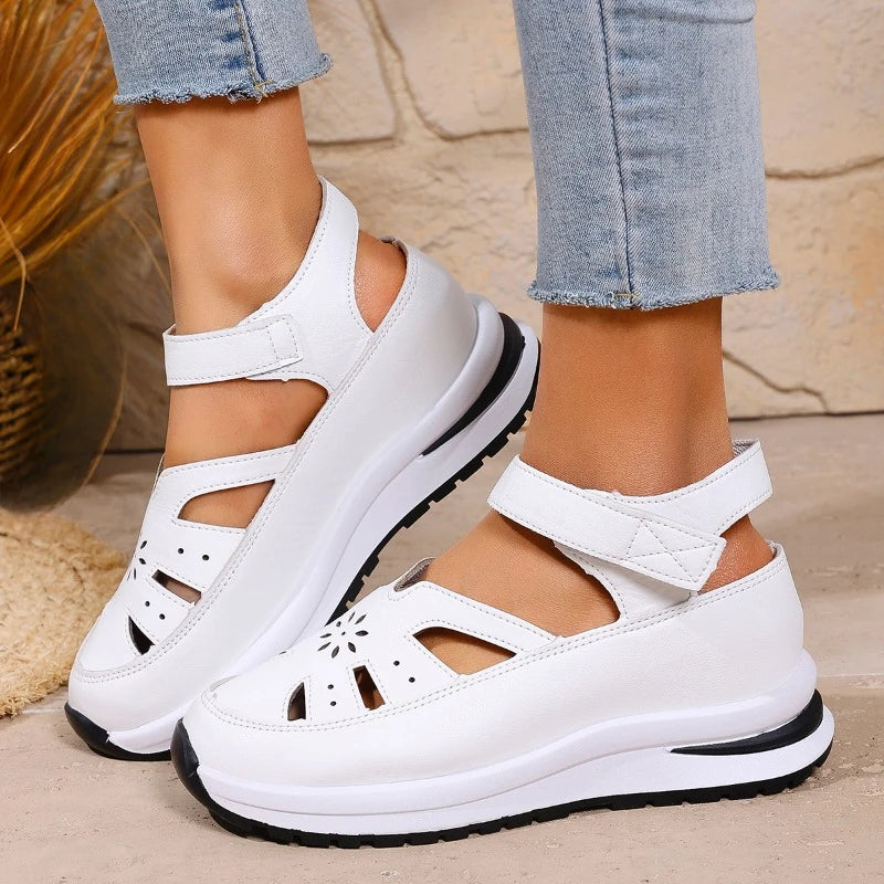 Ladies Shoes 2025 High Quality Buckle Strap Women's Sandals New Closed Toe Office and Career Summer Solid Wedge Sandals