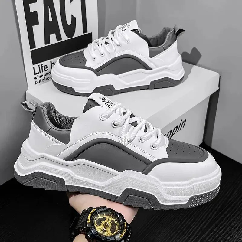 Sneakers for Men High Quality Leather Casual Shoes Thick-soled Vulcanized Shoes Lace Up Platform Tennis Shoes Chaussure Hommes