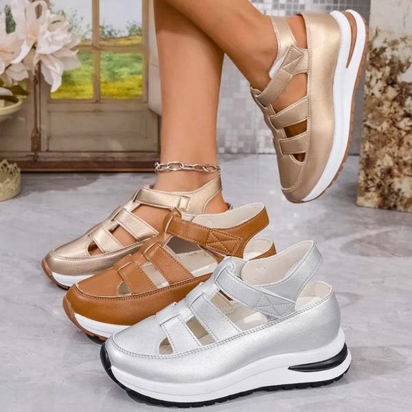 Ladies Shoes 2026 High Quality Buckle Strap Women's Sandals New Closed Toe Office and Career Summer Solid Wedge Sandals Zapatos