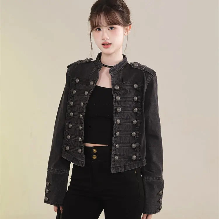 Women's Clothing Short Coat New Jeans Jacket Retro Button Design Slim Stand-up Collar Long Sleeves Denim Top Jacket Short Coat