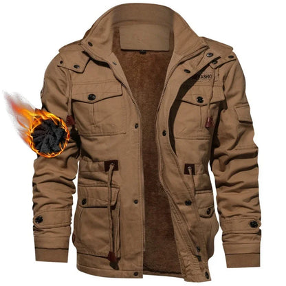 Men's Winter Jackets Cotton Military Jackets Fleece Lined Thick Work Coats Warm Cargo Jackets Hooded Camping Hiking Clothing