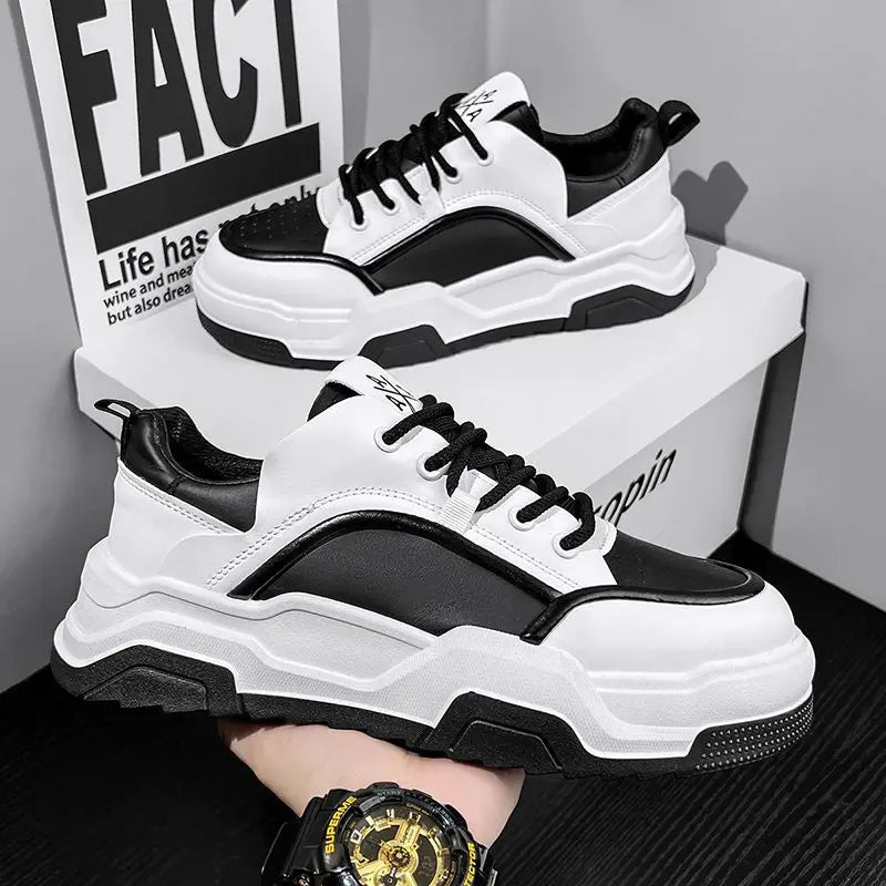 Sneakers for Men High Quality Leather Casual Shoes Thick-soled Vulcanized Shoes Lace Up Platform Tennis Shoes Chaussure Hommes