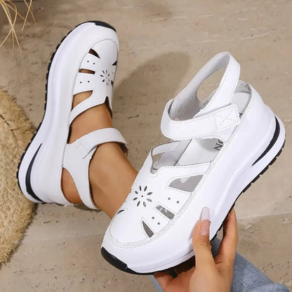 Ladies Shoes 2025 High Quality Buckle Strap Women's Sandals New Closed Toe Office and Career Summer Solid Wedge Sandals