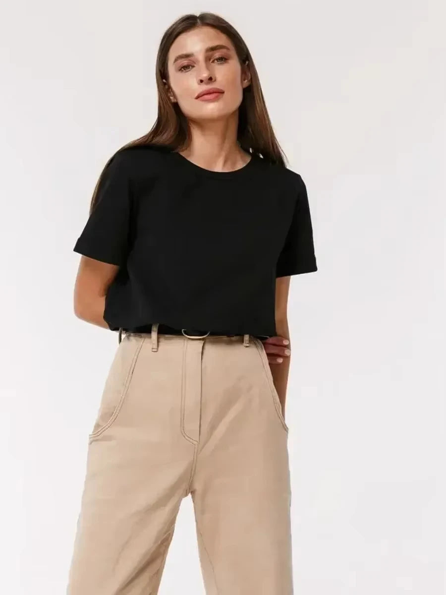 Ladies Summer 100% Cotton Women's T-shirt Bottoming Basic Fashionable Solid Lady Short Sleeve Loose Tops Shirts㎡ Tops