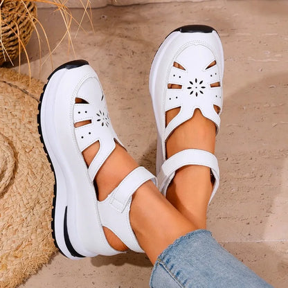 Ladies Shoes 2025 High Quality Buckle Strap Women's Sandals New Closed Toe Office and Career Summer Solid Wedge Sandals