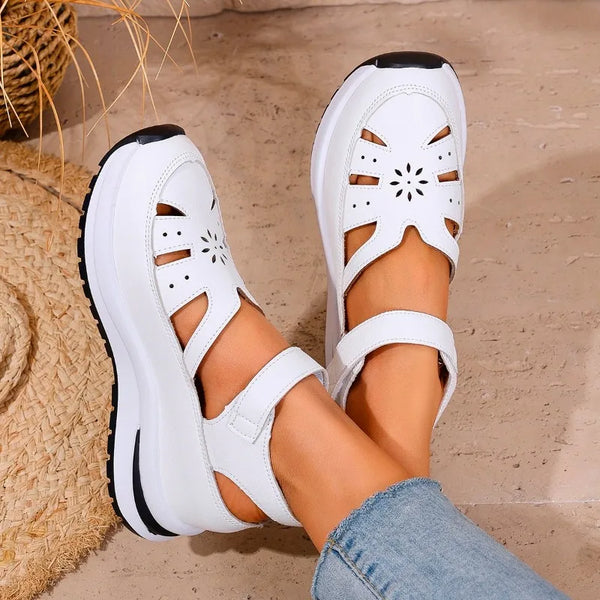 Ladies Shoes 2025 High Quality Buckle Strap Women's Sandals New Closed Toe Office and Career Summer Solid Wedge Sandals