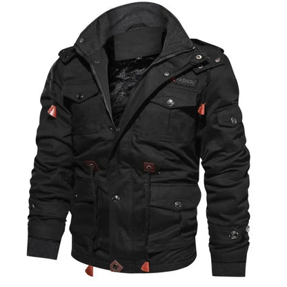 Men's Winter Jackets Cotton Military Jackets Fleece Lined Thick Work Coats Warm Cargo Jackets Hooded Camping Hiking Clothing