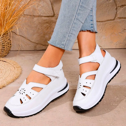 Ladies Shoes 2025 High Quality Buckle Strap Women's Sandals New Closed Toe Office and Career Summer Solid Wedge Sandals