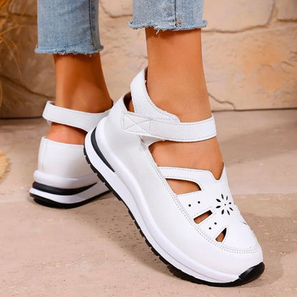 Ladies Shoes 2025 High Quality Buckle Strap Women's Sandals New Closed Toe Office and Career Summer Solid Wedge Sandals