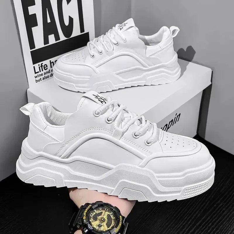 Sneakers for Men High Quality Leather Casual Shoes Thick-soled Vulcanized Shoes Lace Up Platform Tennis Shoes Chaussure Hommes