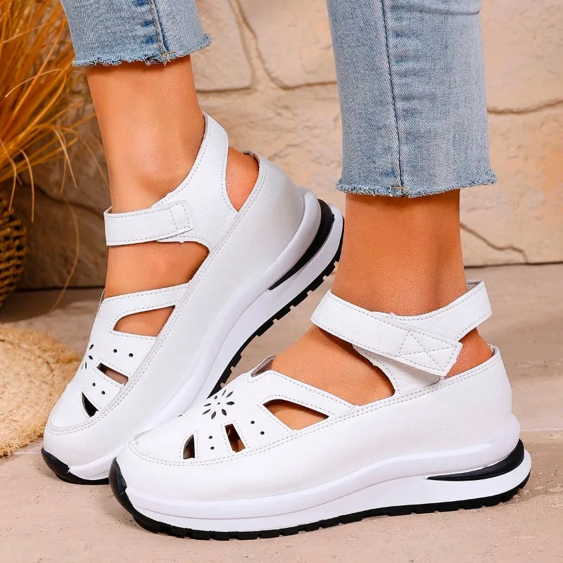 Ladies Shoes 2025 High Quality Buckle Strap Women's Sandals New Closed Toe Office and Career Summer Solid Wedge Sandals