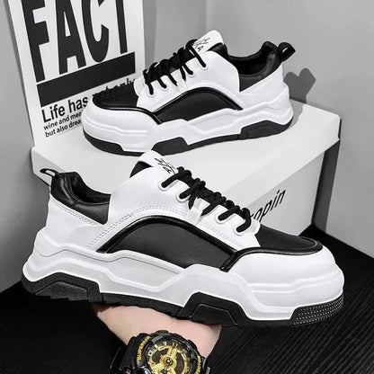 Sneakers for Men High Quality Leather Casual Shoes Thick-soled Vulcanized Shoes Lace Up Platform Tennis Shoes Chaussure Hommes