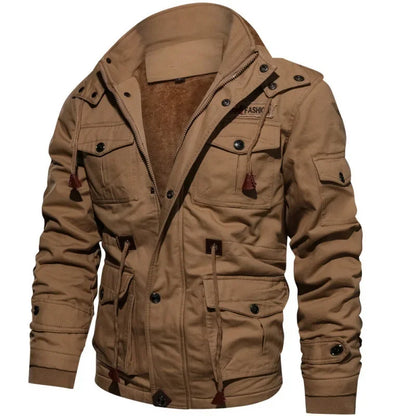 Men's Winter Jackets Cotton Military Jackets Fleece Lined Thick Work Coats Warm Cargo Jackets Hooded Camping Hiking Clothing