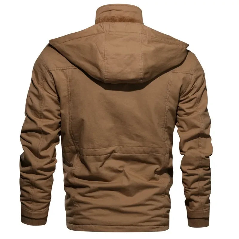 Men's Winter Jackets Cotton Military Jackets Fleece Lined Thick Work Coats Warm Cargo Jackets Hooded Camping Hiking Clothing